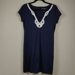 Lilly Pulitzer Split V-neck Cap Sleeve Rope Embroidered Dress Size S